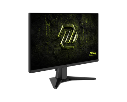 Monitor MSI MAG 245F X24 vista lateral derecha mostrando grosor del panel y soporte ajustable