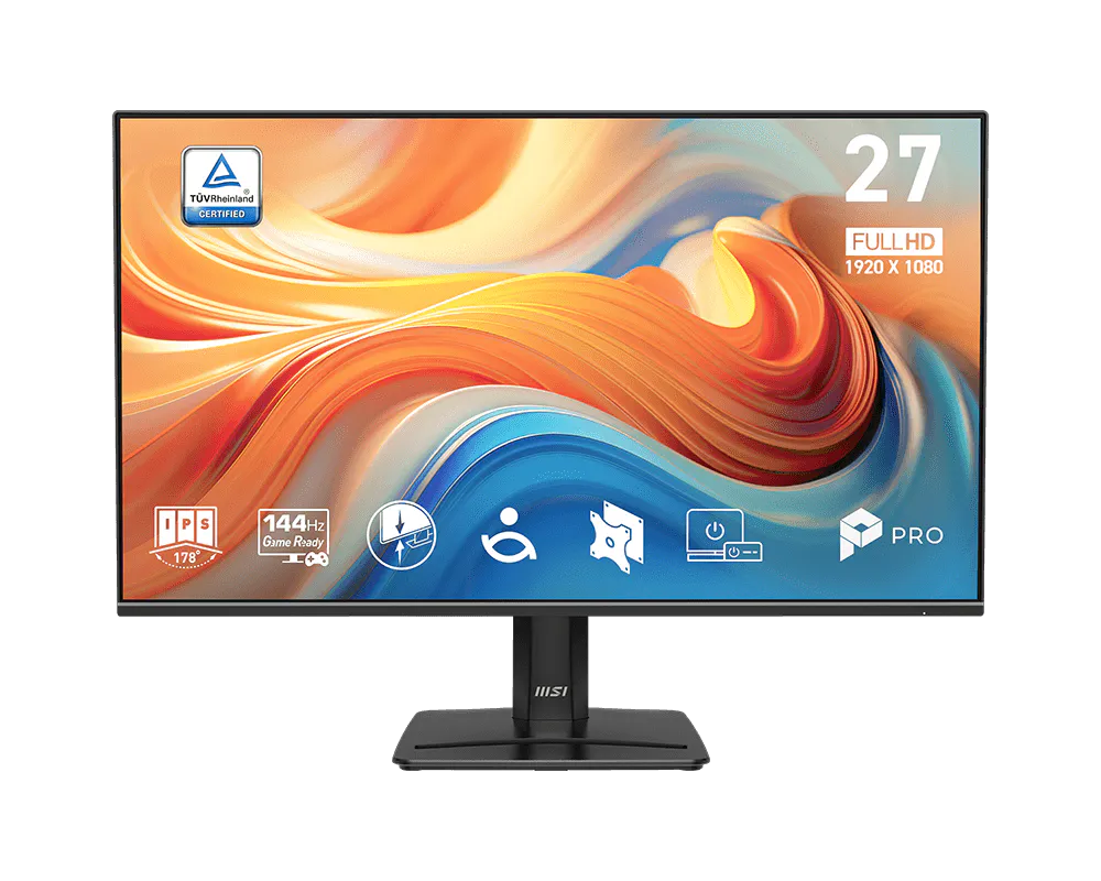 Monitor MSI PRO MP271 27 pulgadas vista frontal con pantalla encendida mostrando calidad Full HD IPS