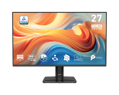 Monitor MSI PRO MP271 27 pulgadas vista frontal con pantalla encendida mostrando calidad Full HD IPS