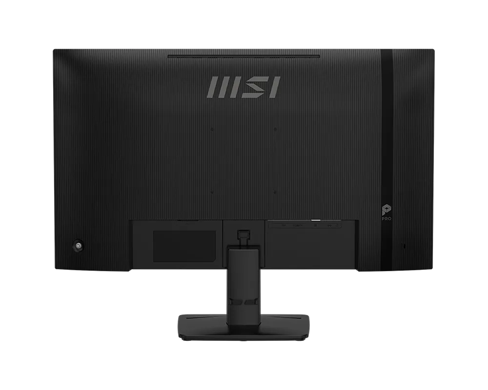 Monitor MSI PRO MP271 en ángulo inclinado mostrando la base ajustable y construcción robusta