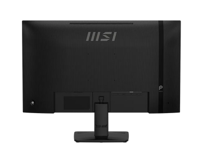 Monitor MSI PRO MP271 en ángulo inclinado mostrando la base ajustable y construcción robusta