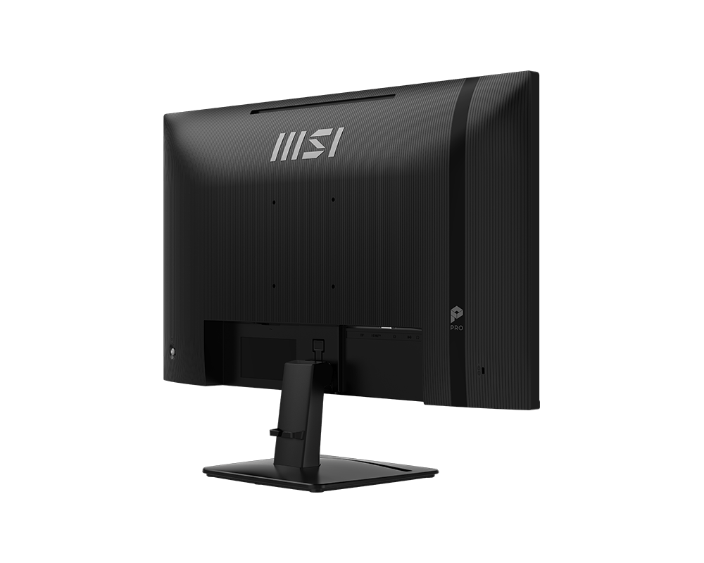 Vista superior del monitor MSI PRO MP271 27 pulgadas destacando el bisel delgado y acabado profesional