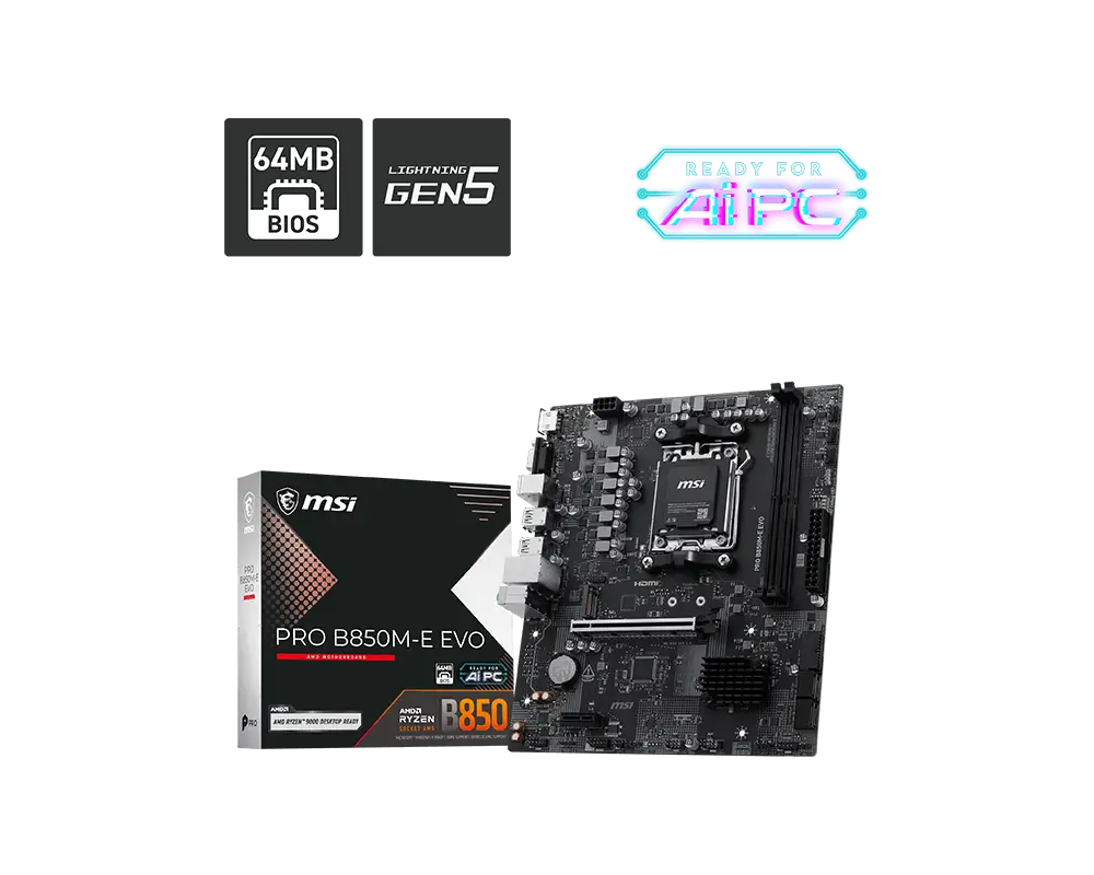 MSI tarjeta madre AM5 mATX DDR5, PRO B850M-E EVO