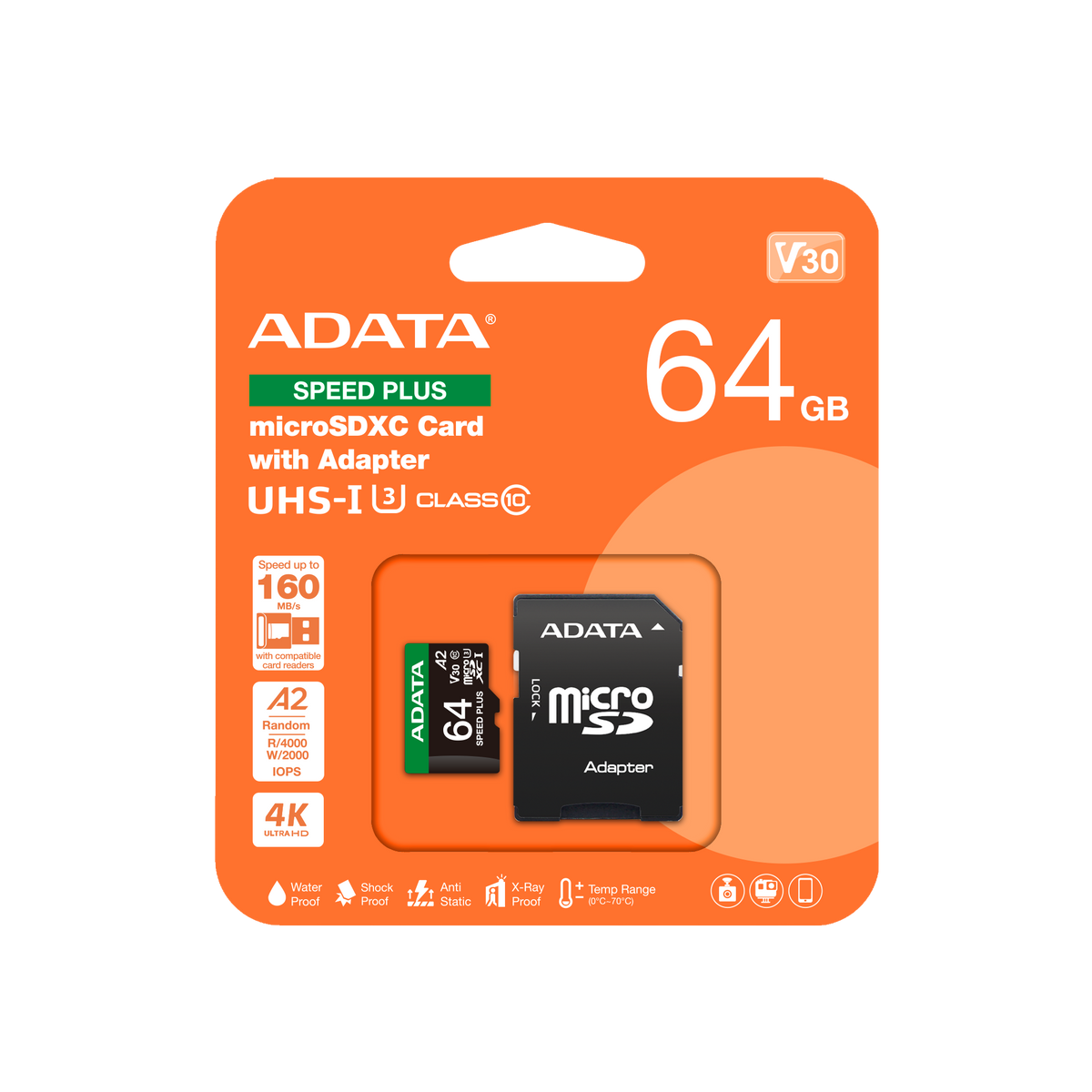 Memoria Micro SDXC ADATA 64GB Speed Plus | UHS-I U3 | 100MB/s lectura | 85MB/s escritura | UD64GUI3V30A2SP-RA1