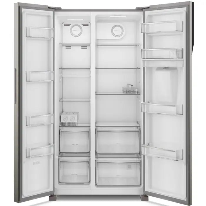 Vista lateral del refrigerador Frigidaire FRSA19K2HVG side by side acero inoxidable