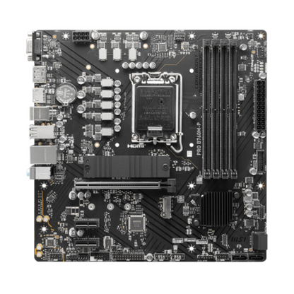 Tarjeta madre MSI PRO B760M-P vista frontal con socket LGA 1700 y slots DDR5