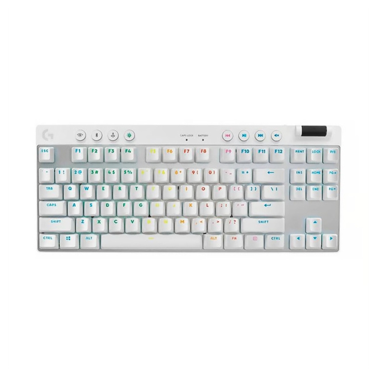 Teclado gaming Logitech G Pro X TKL mecánico inalámbrico con iluminación RGB vista frontal completa