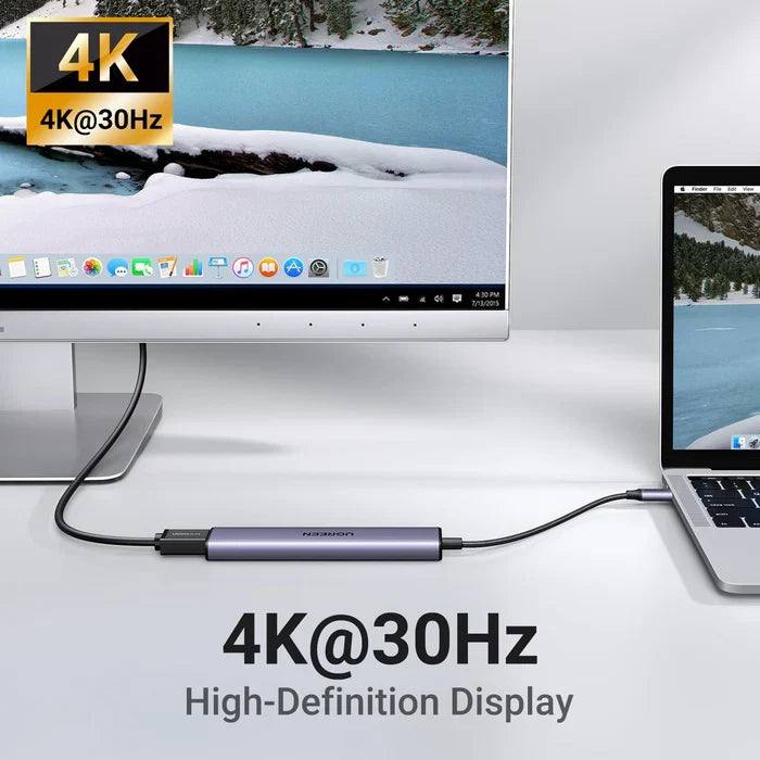 Hub USB-C UGREEN CM478 vista de perfil mostrando grosor del dispositivo