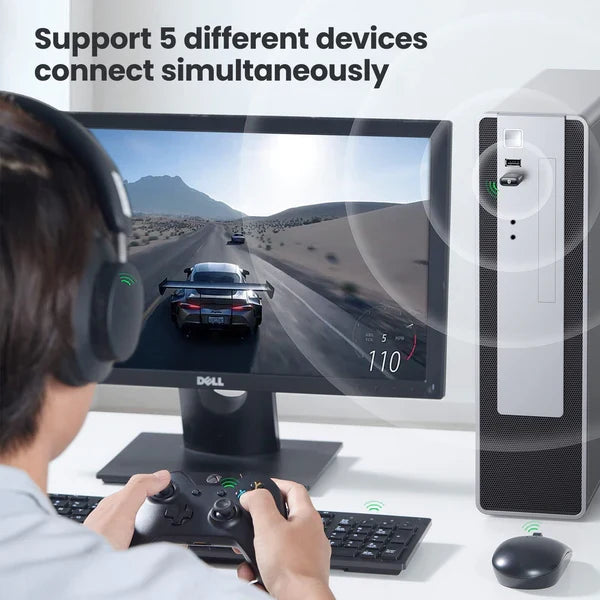 Adaptador USB Bluetooth UGREEN CM390 vista inferior con especificaciones