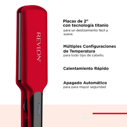 Alisadora Titanium Roja 2” Revlon | Para un alisado rápido y brillante en cabello largo o abundante