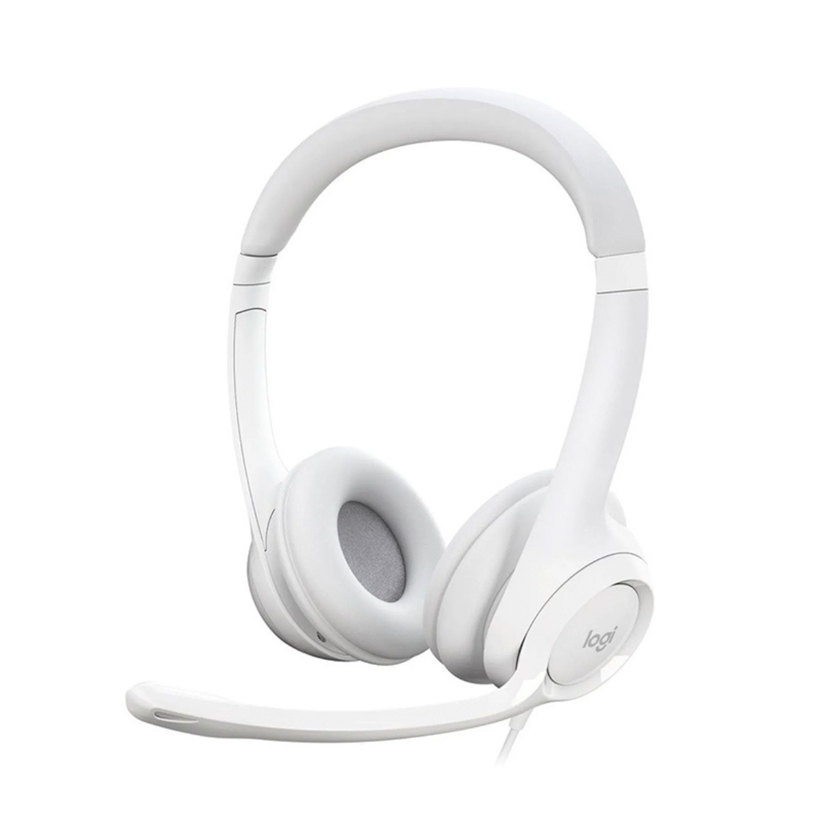 Headset Logitech H390 USB blanco vista frontal con micrófono ajustable