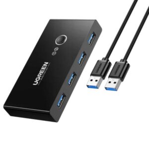 HUB KVM UGREEN US216 2 ENTRADAS Y 4 SALIDAS USB-A 6 PUERTOS 480MBPS INCLUYE DOS CABLES USB-A 3.0 30768 NEGRO