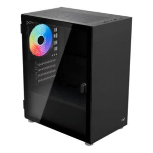 Case Gaming AeroCool CS-111-G-BK-V2 | Mini Torre ATX | Panel Lateral de Vidrio Templado | 3 Ventiladores FRGB | Negro