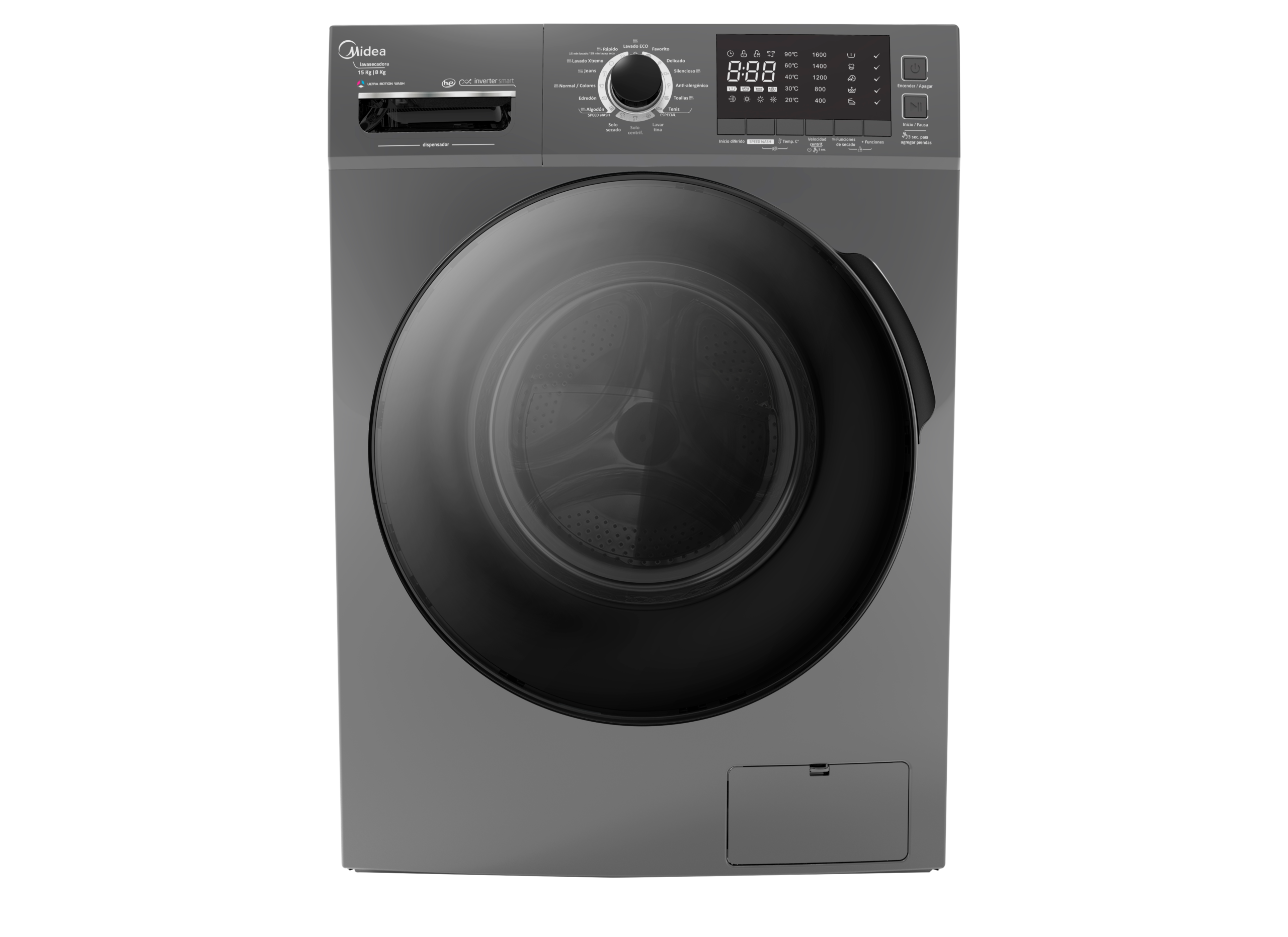Lavasecadora Midea MF200D150WB/T-CA | 15 kg | Carga frontal | Motor Inverter BLDC | Ultra Motion Wash
